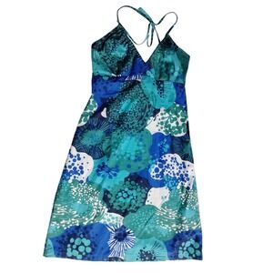 H&M Y2K Floral Halter Neck Summer Mini Dress Teal Blue Green Flower 6